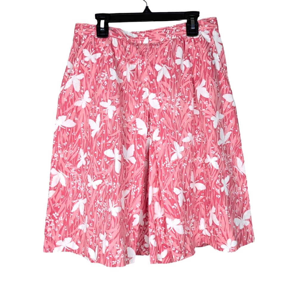 Vintage 80s 90s Sandpiper Pink Butterfly Floral High Waist Skort Pocket S/M